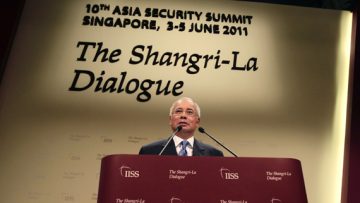 Malaysia’s Prime Minister Najib gives the opening keynote speech at the 10th IISS Asia Security Summit in Singapore