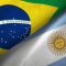 Argentina and Brazil flags together realtions textile cloth fabric texture