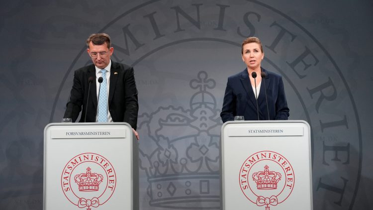 Denmark’s Prime Minister Mette Frederiksen and Deputy Prime Minister and Minister of Defense Troels Lund Poulsen hold a press conference on defense cooperation with the United States, in Copenhagen
