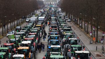 German farmers protest with tractors against the planned cut of vehicle tax subsidies in Berlin