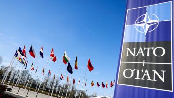 FILE PHOTO: Flags flutter at the NATO headquarters in Brussels
