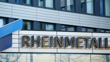 The logo of Germany’s Rheinmetall AG is seen after the Company’s 2019 annual report in Duesseldorf